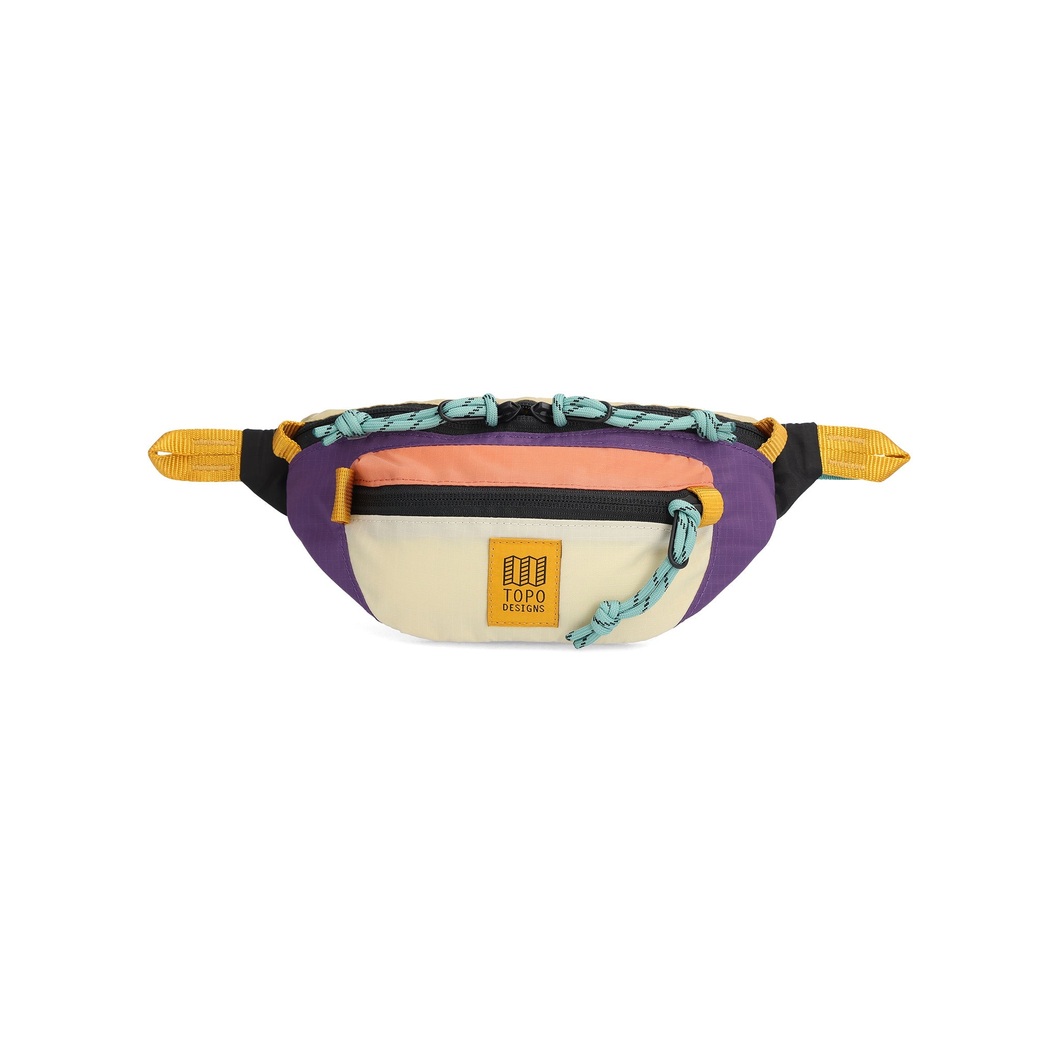 Front View of Topo Designs Mountain Waist Pack in "Loganberry / Bone White"