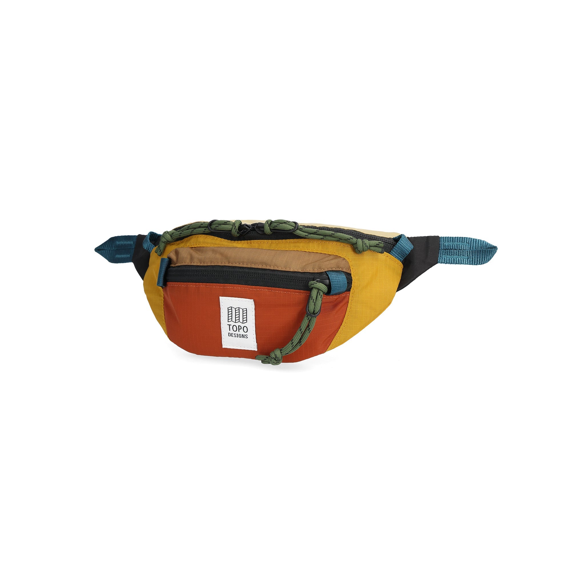Front View of Topo Designs Mountain Waist Pack in "Mustard / Clay"