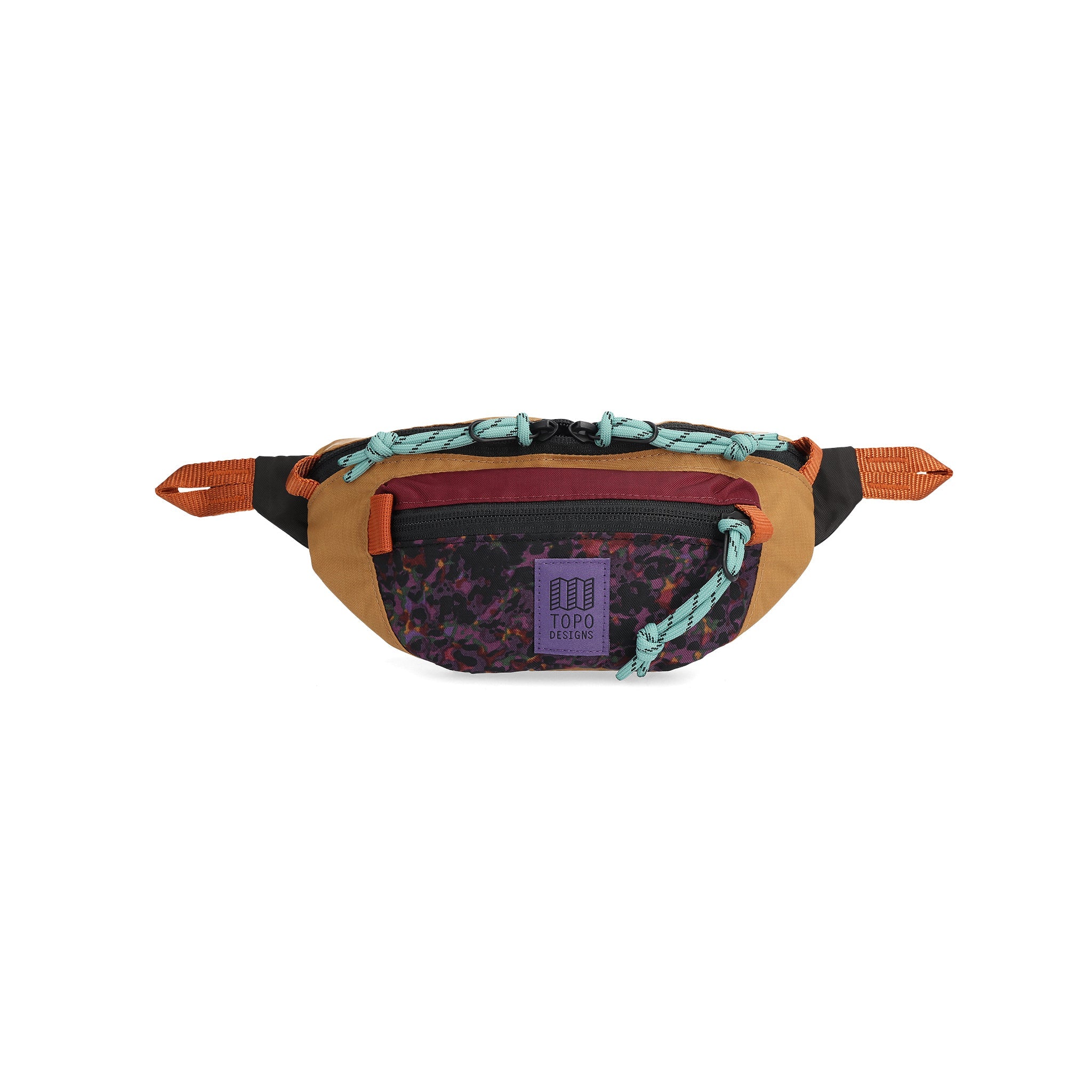 Front View of Topo Designs Mountain Waist Pack in "Khaki / Black Meteor"