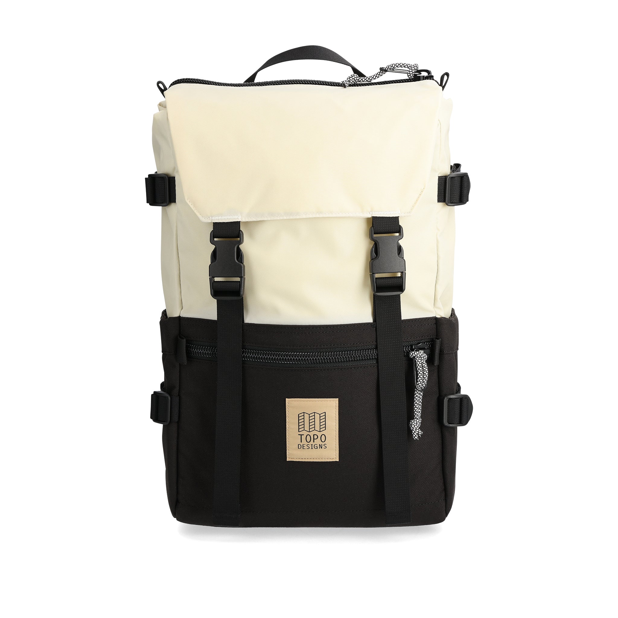 Front View of Topo Designs Rover Pack Classic in "Bone White / Black"