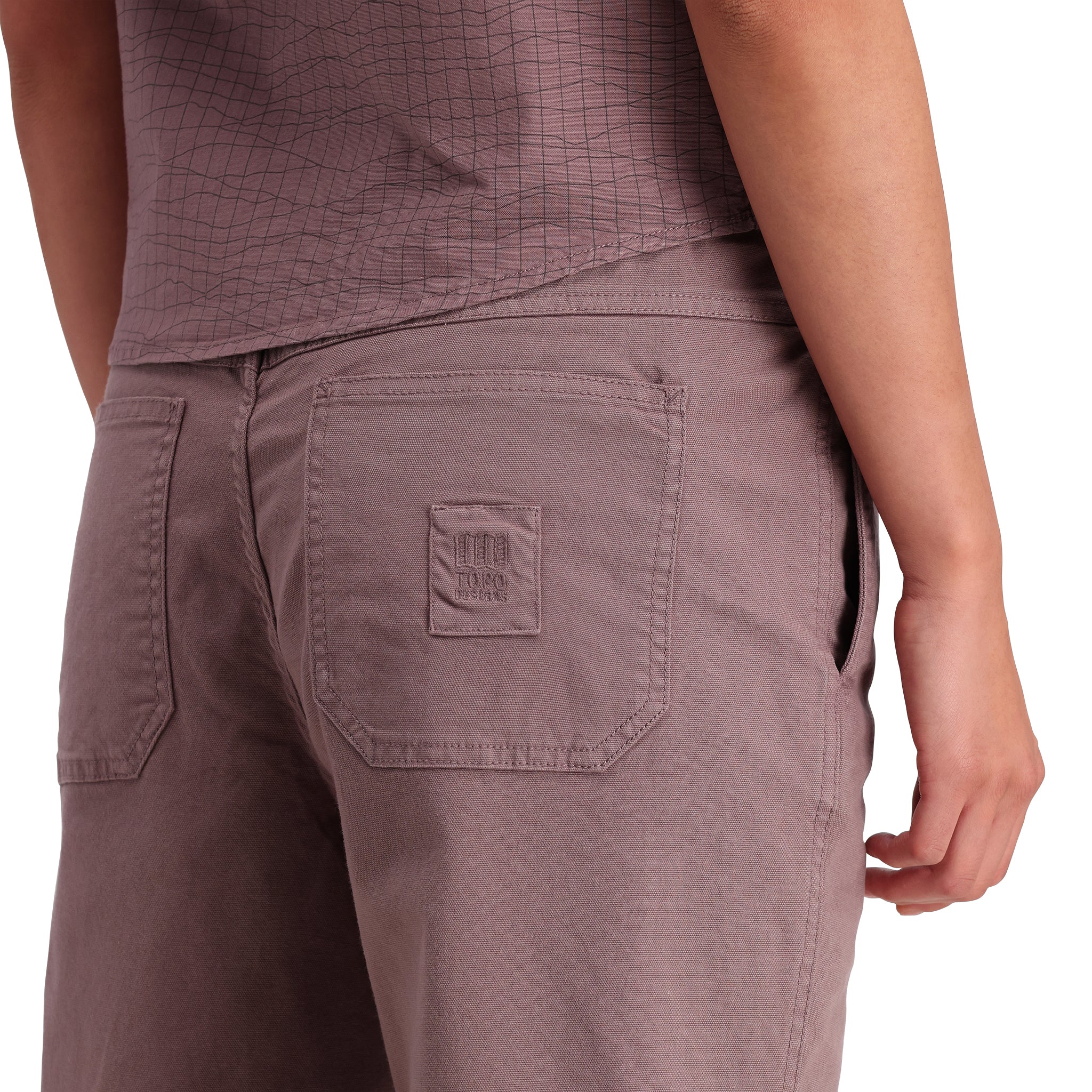 Detail shot of Topo Designs Dirt Pants Classic - Women's in "Peppercorn"