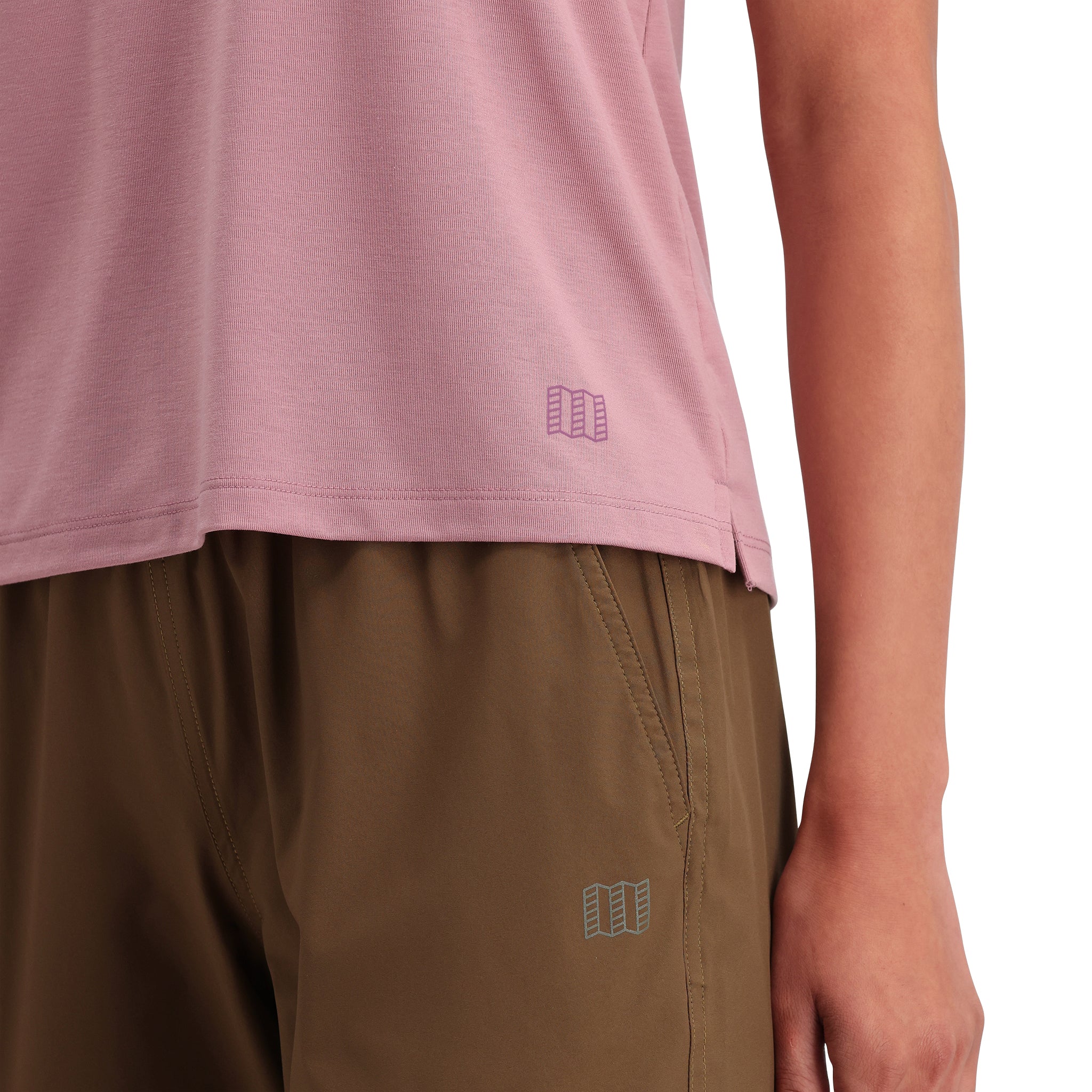 Detail shot of Topo Designs Global Flip Reverse Tek Tank - Women's in "Rose"