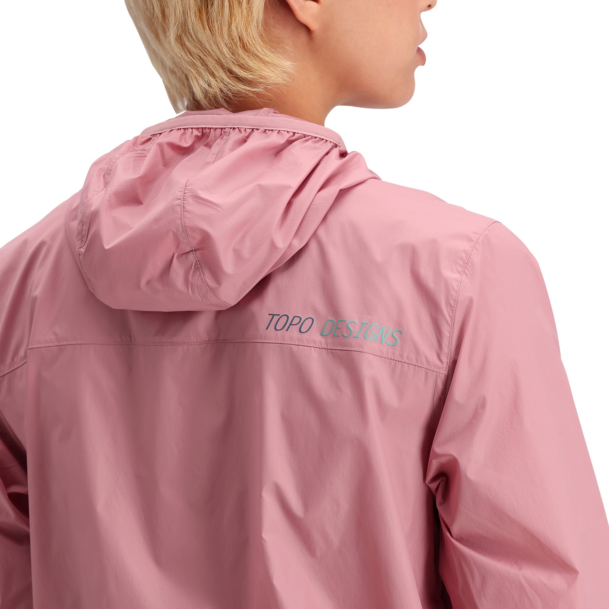 Detail shot of Topo Designs Global Ultralight Packable Jacket - Women's in "Rose"