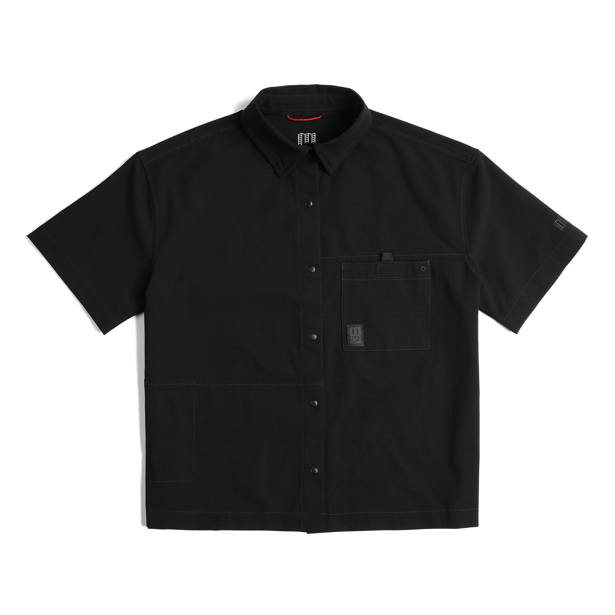 Front View of Topo Designs Retro River Shirt Ss - Women's in "Black"