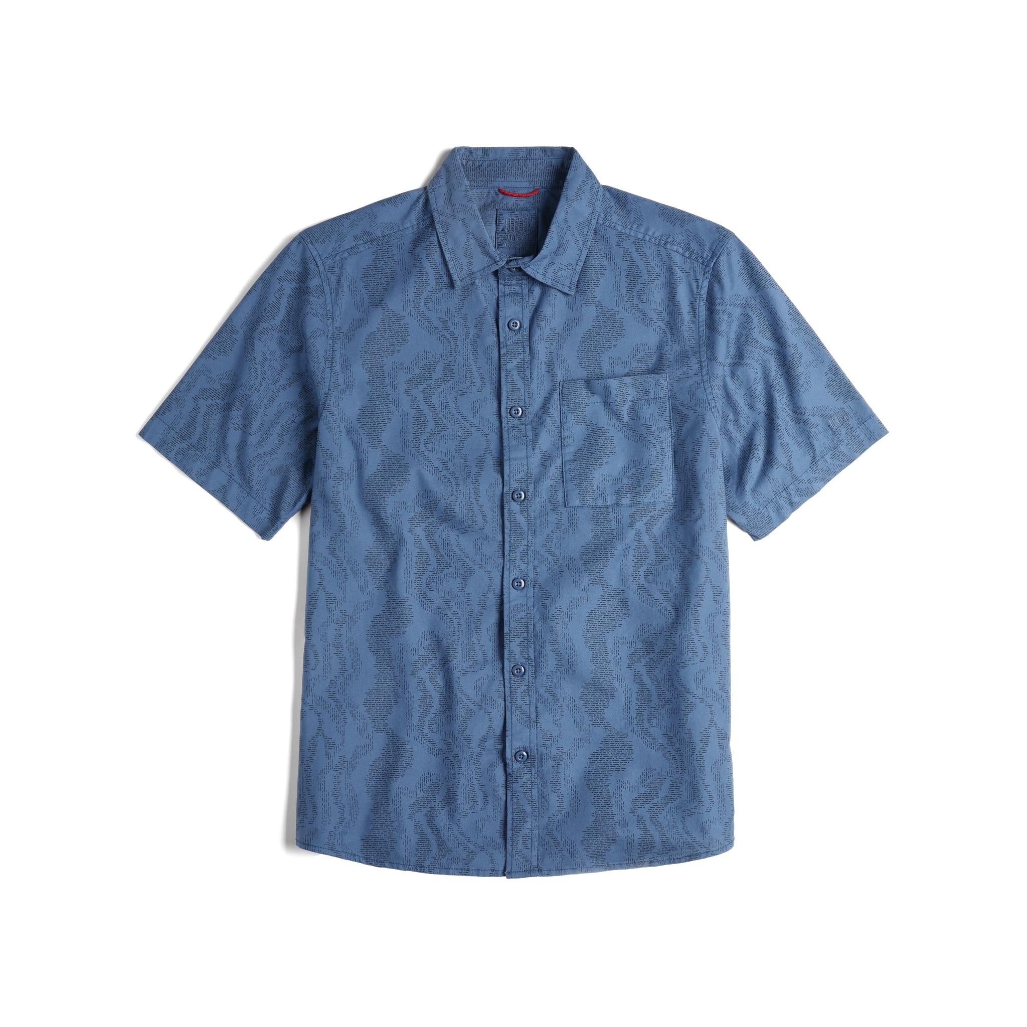 Front View of Topo Designs Dirt Desert Shirt Ss - Men's in "Stone Blue River Bed"