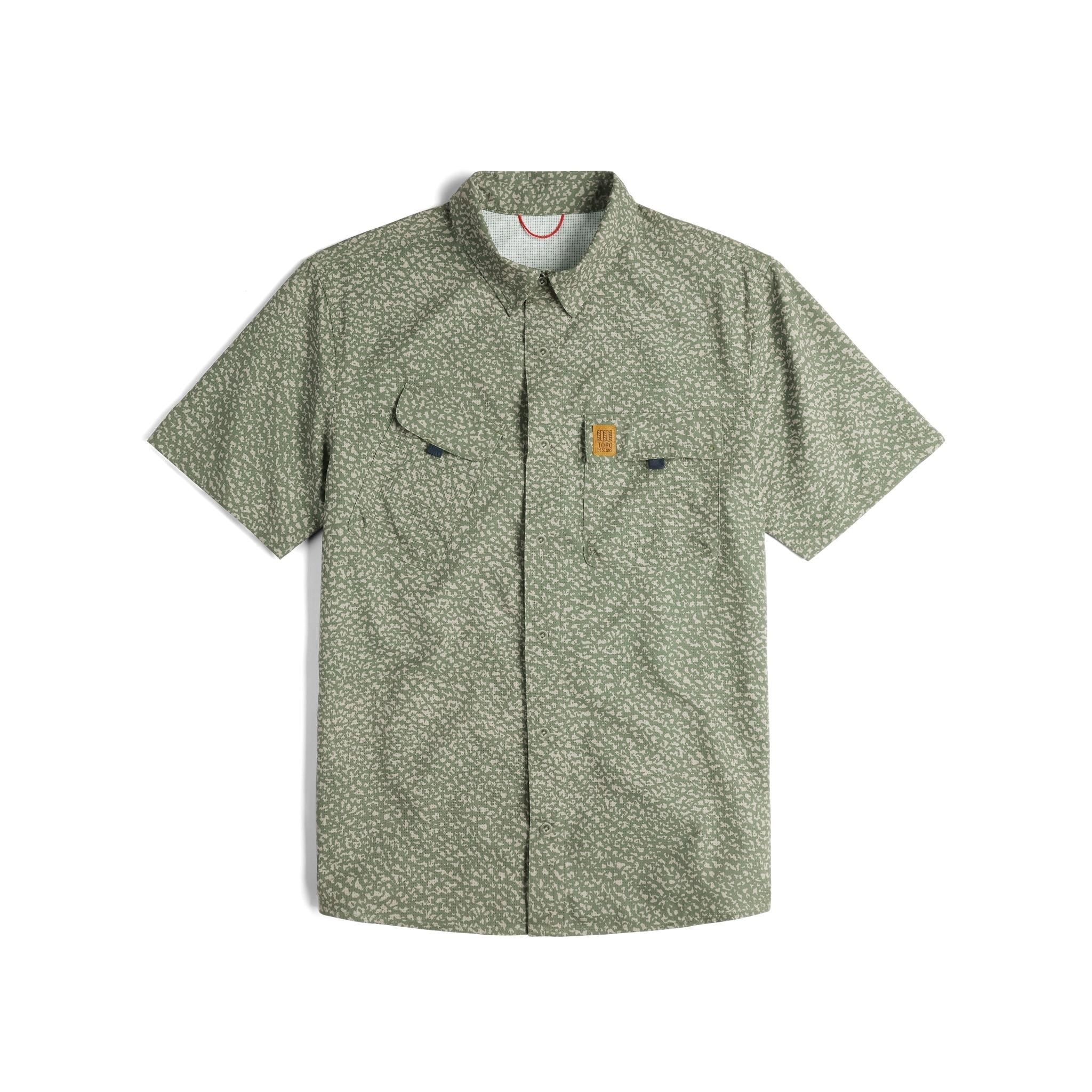 Front View of Topo Designs Retro River Short Sleeve - Men's in "Crackle Beetle"