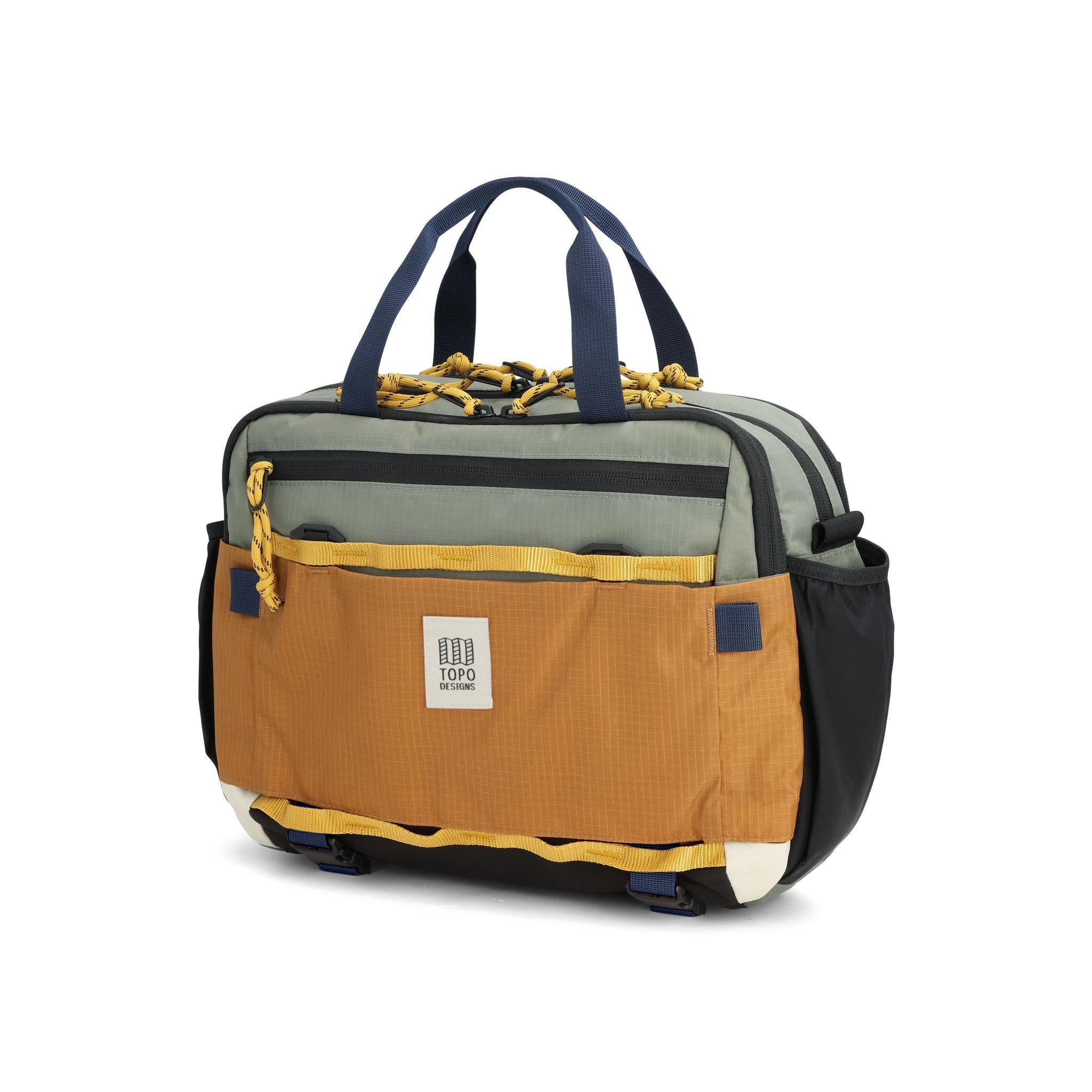 Front View of Topo Designs Mountain Cross Bag in "Beetle / Khaki"