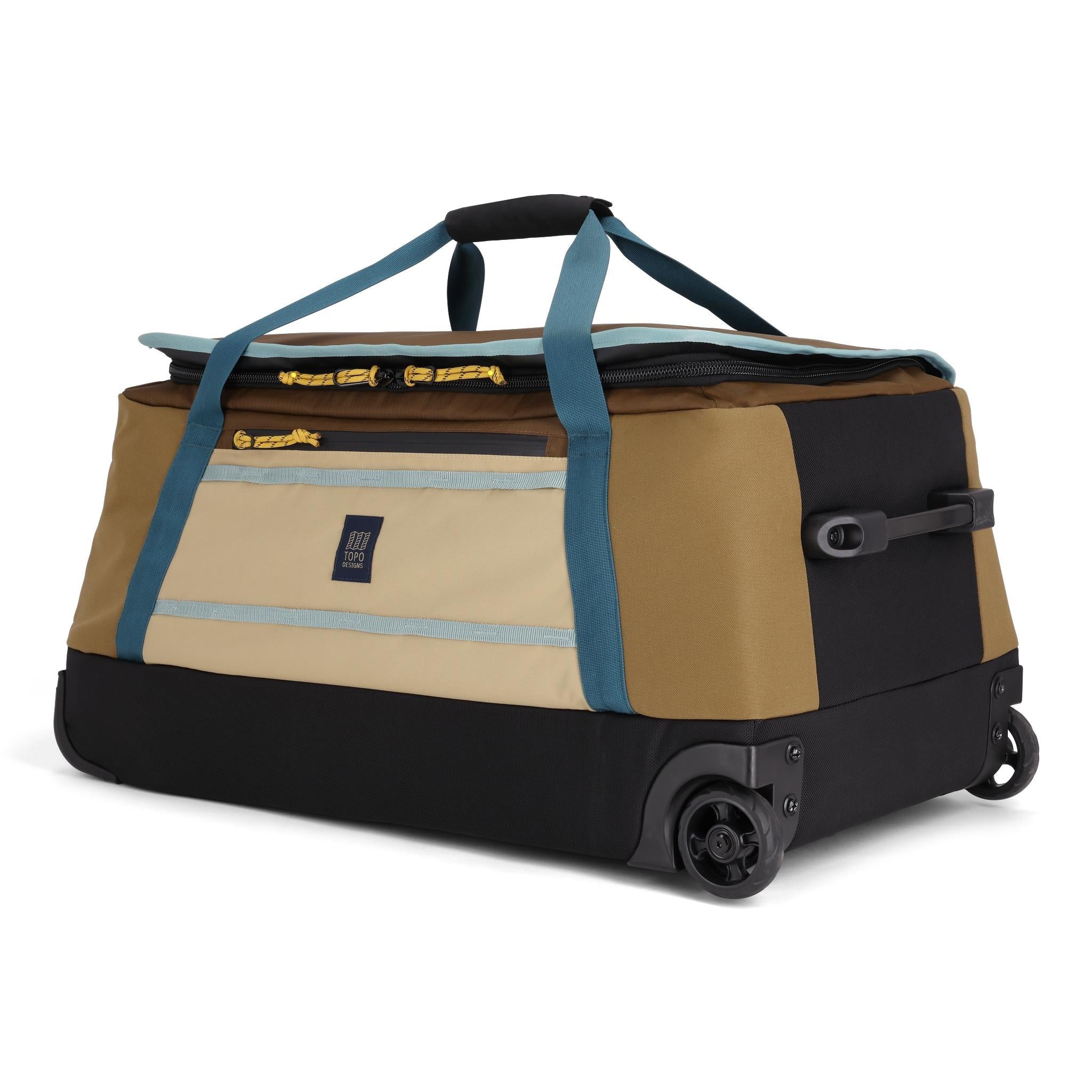 Front View of Topo Designs Mountain Duffel Roller 90L in "Desert Palm / Sahara"