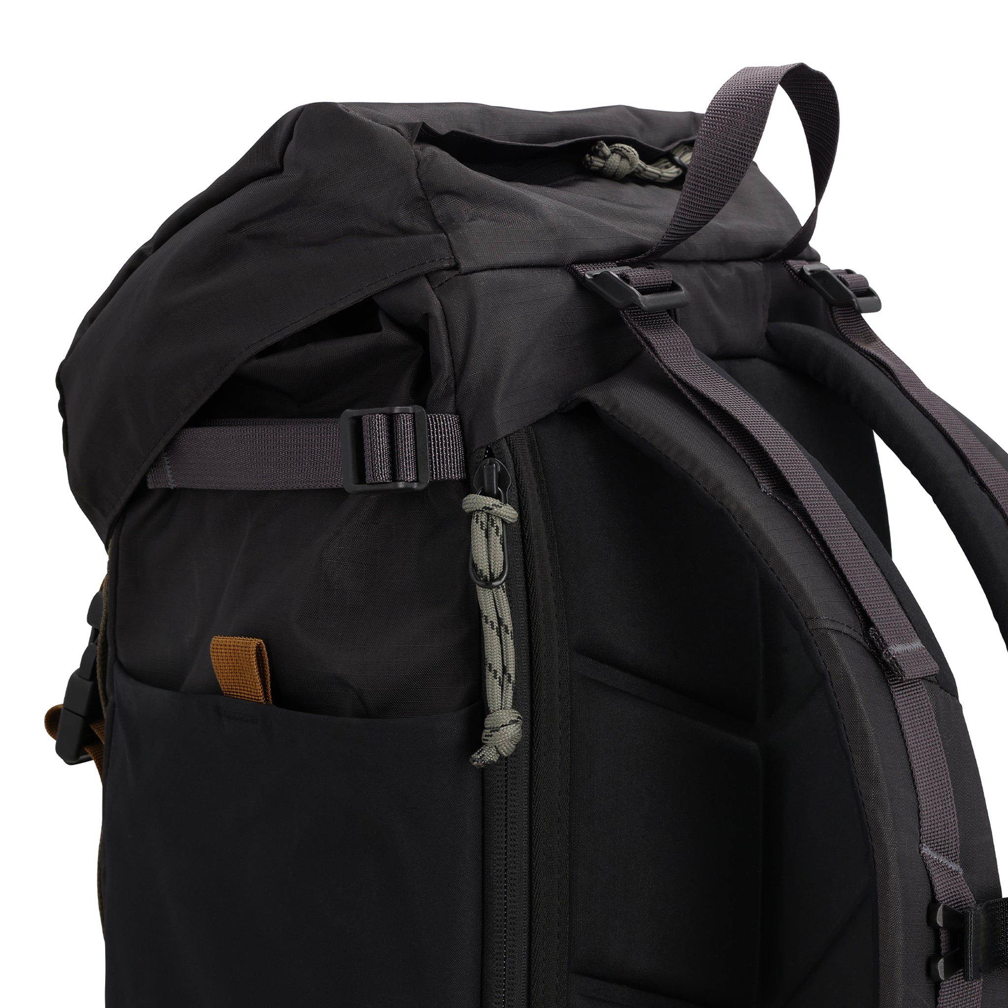 General Detail shot of Topo Designs Rover Trail Pack 22L in "Black / Neutral"