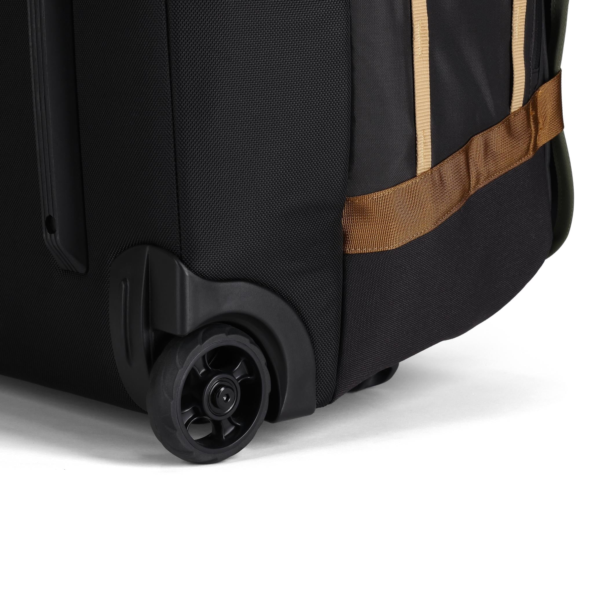 General Detail shot of Topo Designs Mountain Duffel Roller 90L in "Black / Neutral"