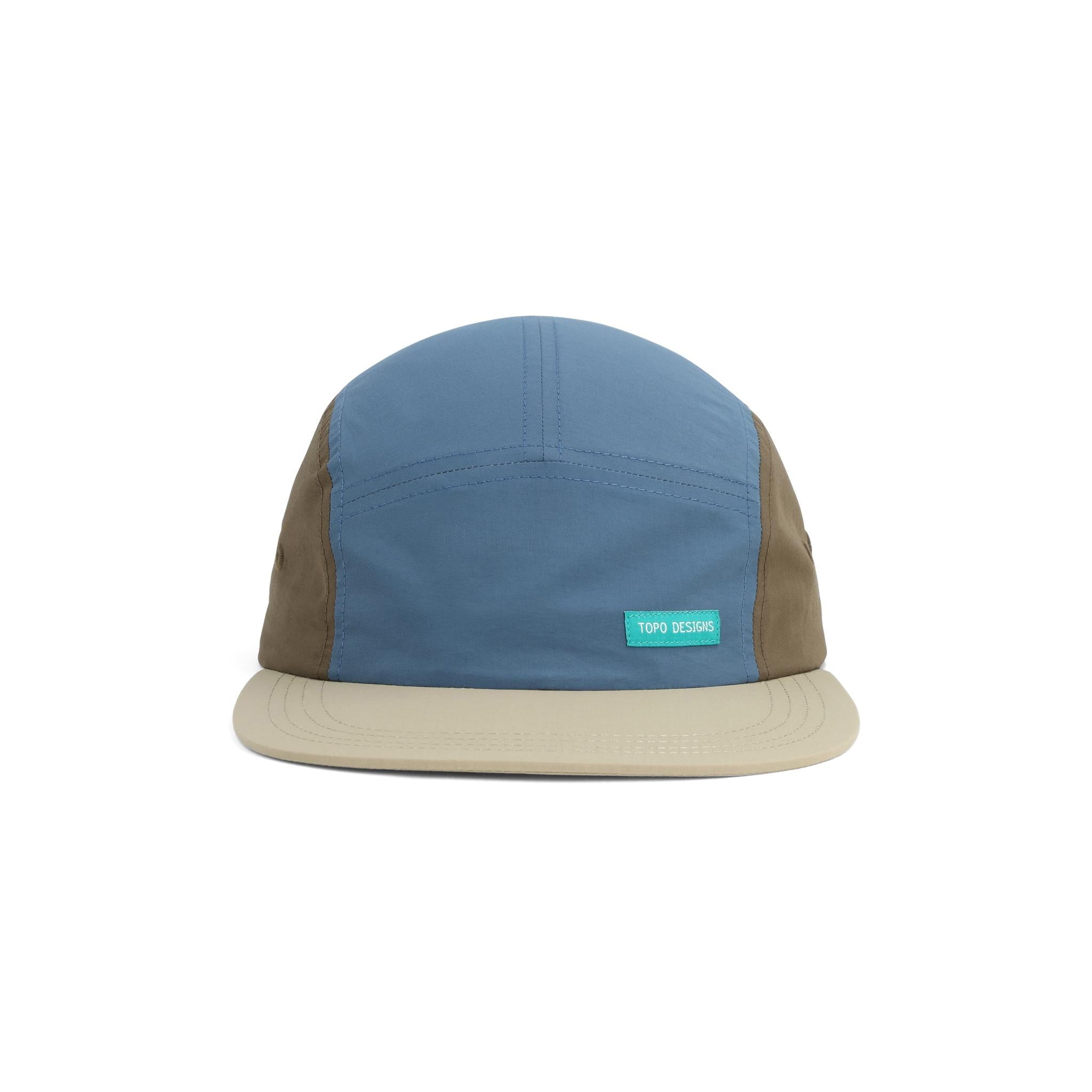 Front View of Topo Designs Nylon Camp Hat in "Stone Blue Block"