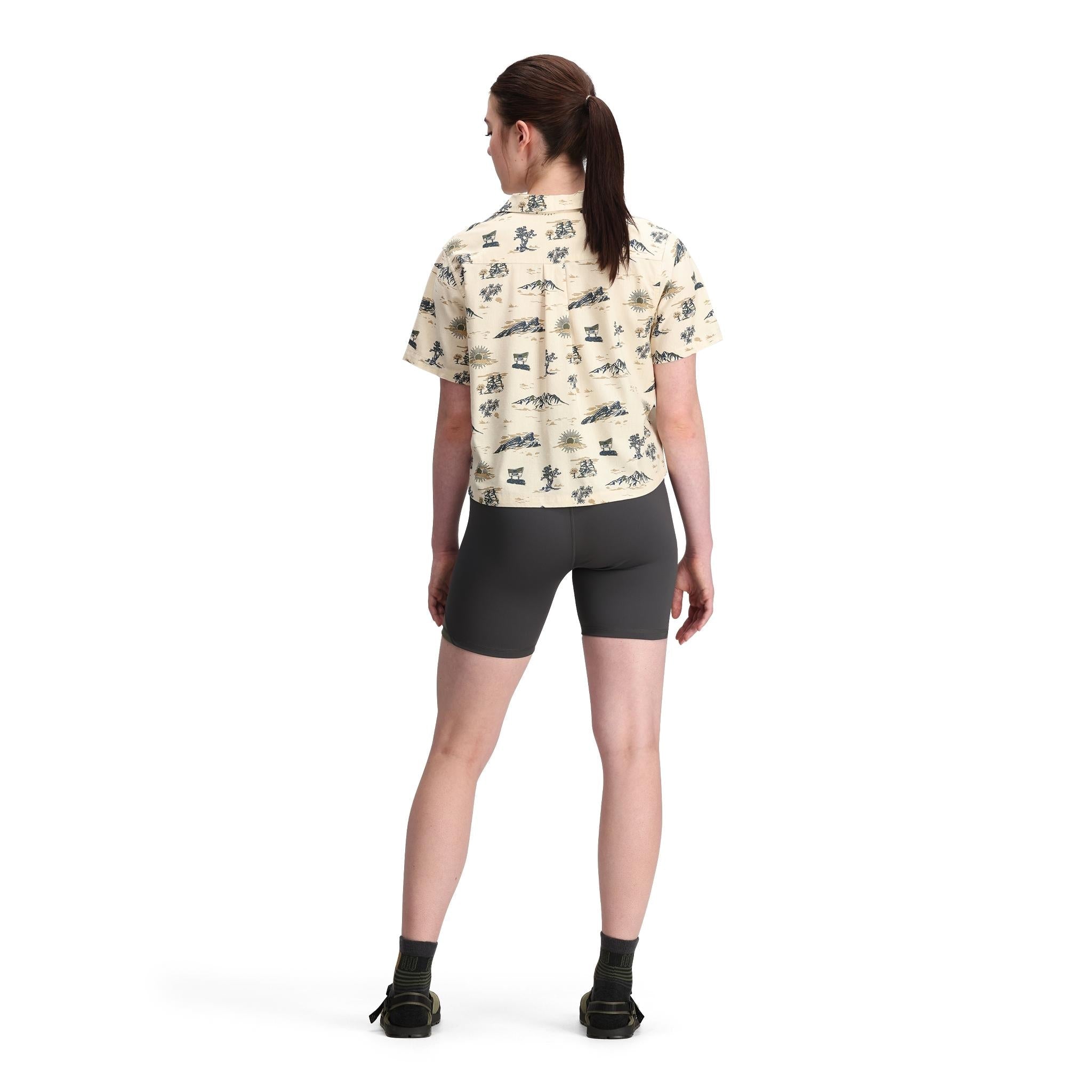 Back model shot of Topo Designs Daytripper Short Sleeve - Women's in "Westbound"