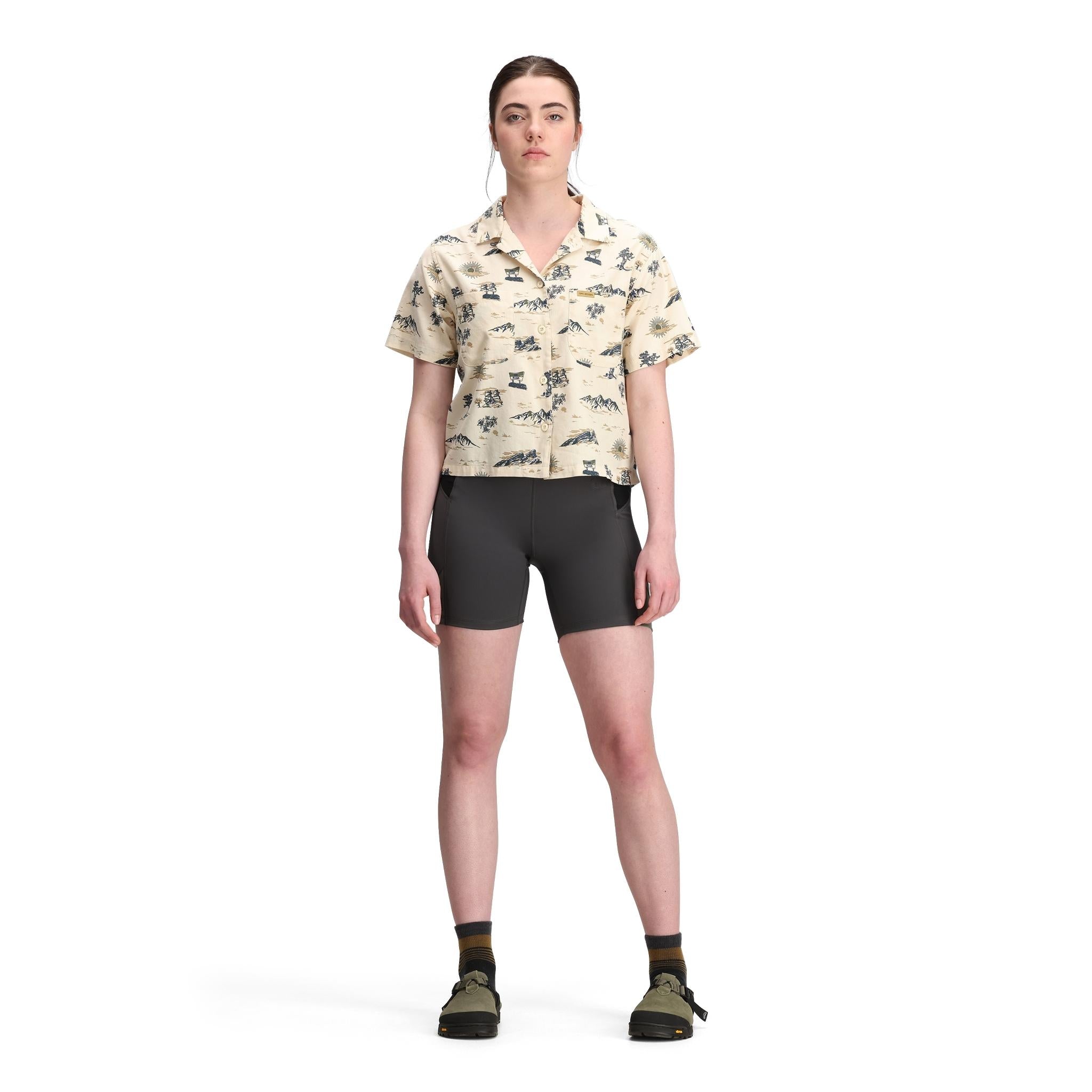 Front model shot of Topo Designs Daytripper Short Sleeve - Women's in "Westbound"