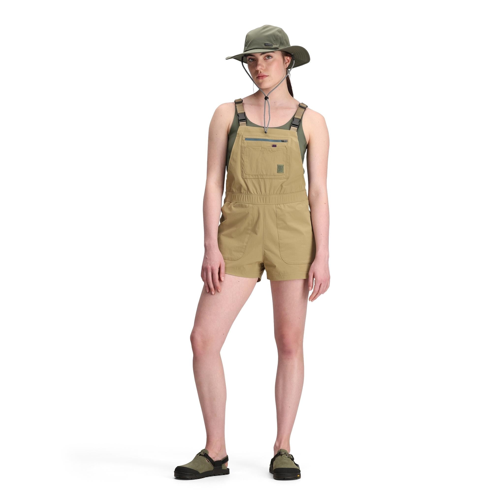 General front model shot of Topo Designs Roads Romper - Women's in "Elmwood"