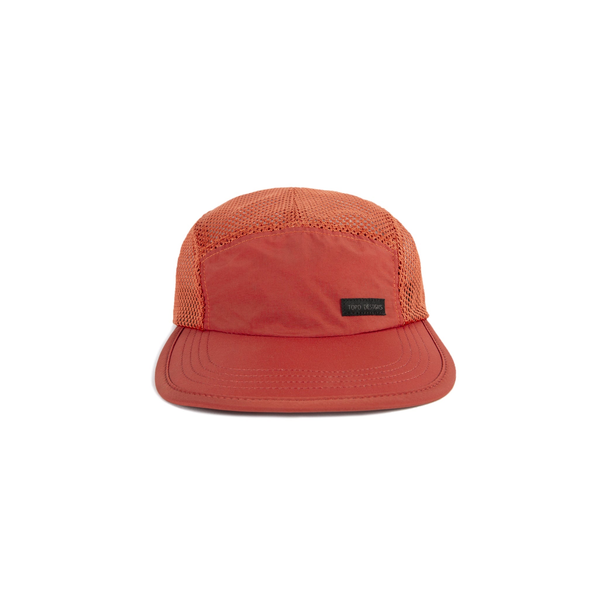 Topo Designs Global mesh back Hat in "Clay" orange. Unstructured 5-panel flexible brim packable hat.