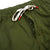 General detail shot of Topo Designs Men's Dirt Pants in Olive green showing button fly and drawstring waistband.