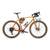 General shot of Topo Designs Bike Frame Bag in Khaki brown pond blue lightweight recycled nylon on bike.