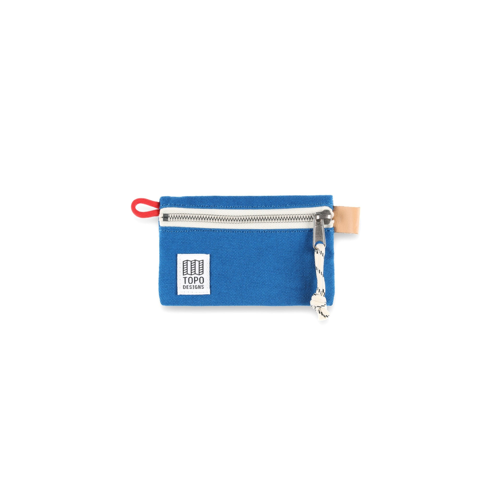 Topo Designs Accessory Bag Micro in blue canvas.