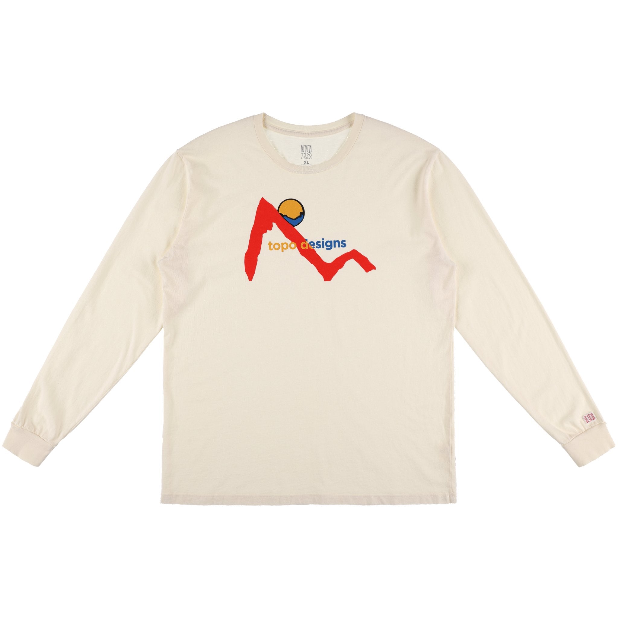 Topo Designs Men's Sunset graphic long sleeve organic cotton t-shirt in "natural" white.