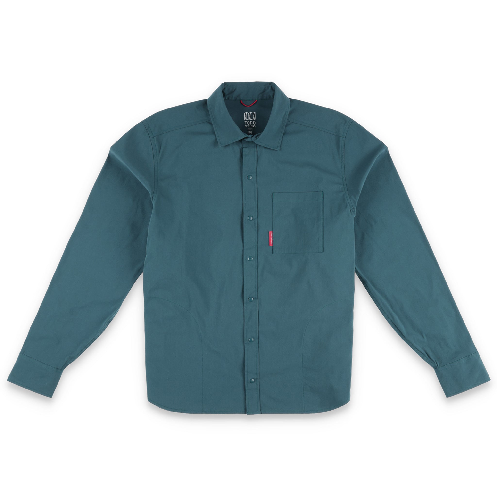 Topo Designs Men's Global Shirt long sleeve lightweight travel snap shirt in "Pond Blue"