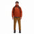 Front model shot of Topo Designs Mountain Puffer Primaloft insulated Hoodie jacket in "Brick" orange