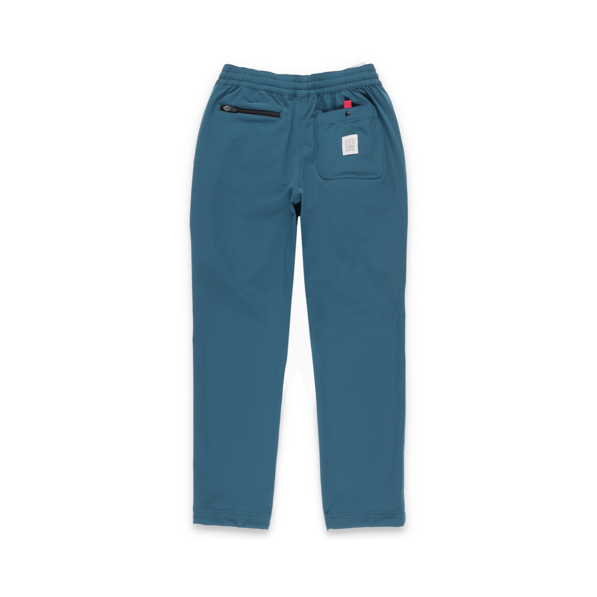 Back of Topo Designs women's boulder lightweight hiking and climbing pants in "pond blue"