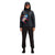 Front model shot of Topo Designs Women's Global Puffer recycled insulated packable Hoodie jacket in "black"
