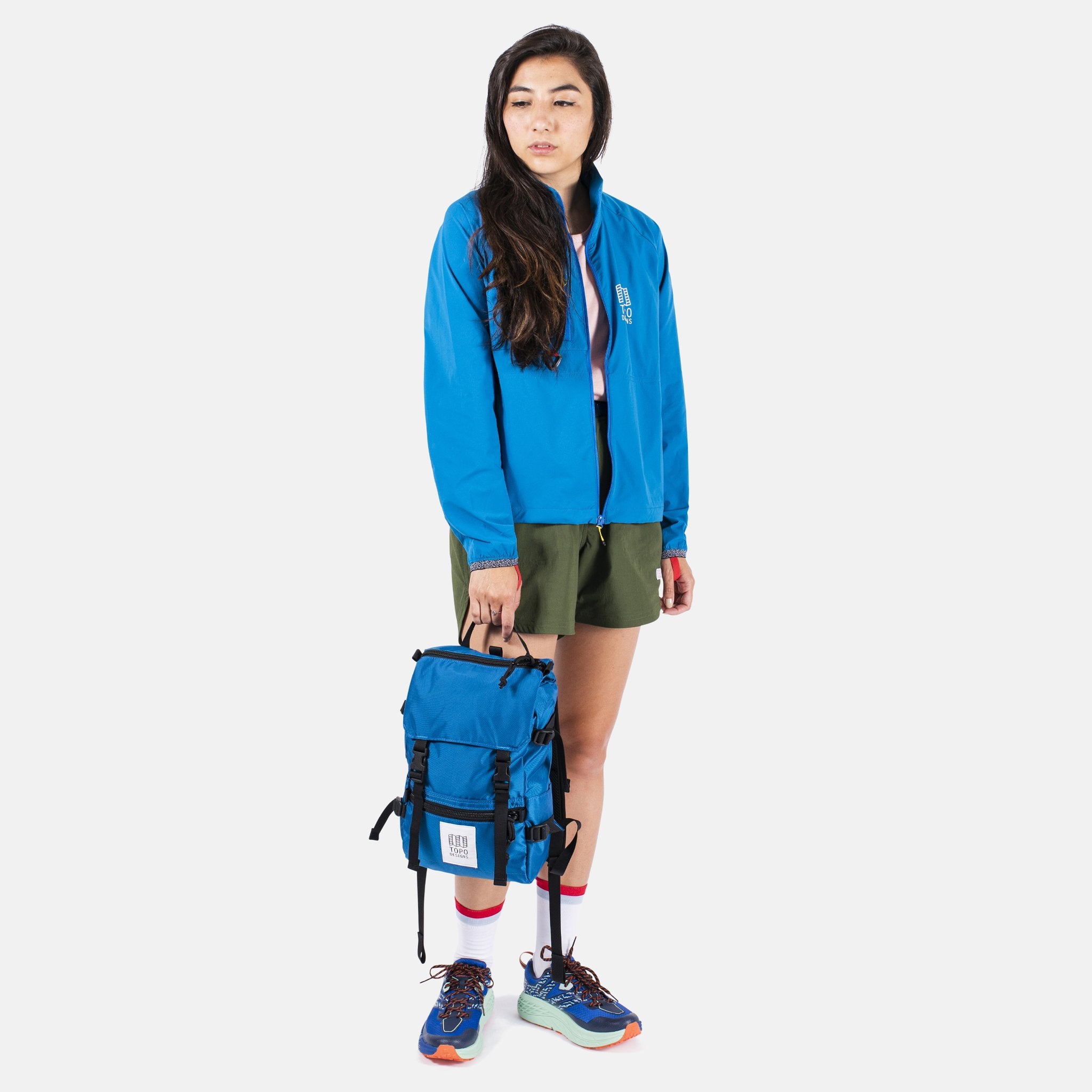 Front Model Shot of the Topo Designs Rover Pack Mini in Blue