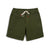 Topo Designs Men's drawstring Dirt Shorts 100% organic cotton in "Olive" green.