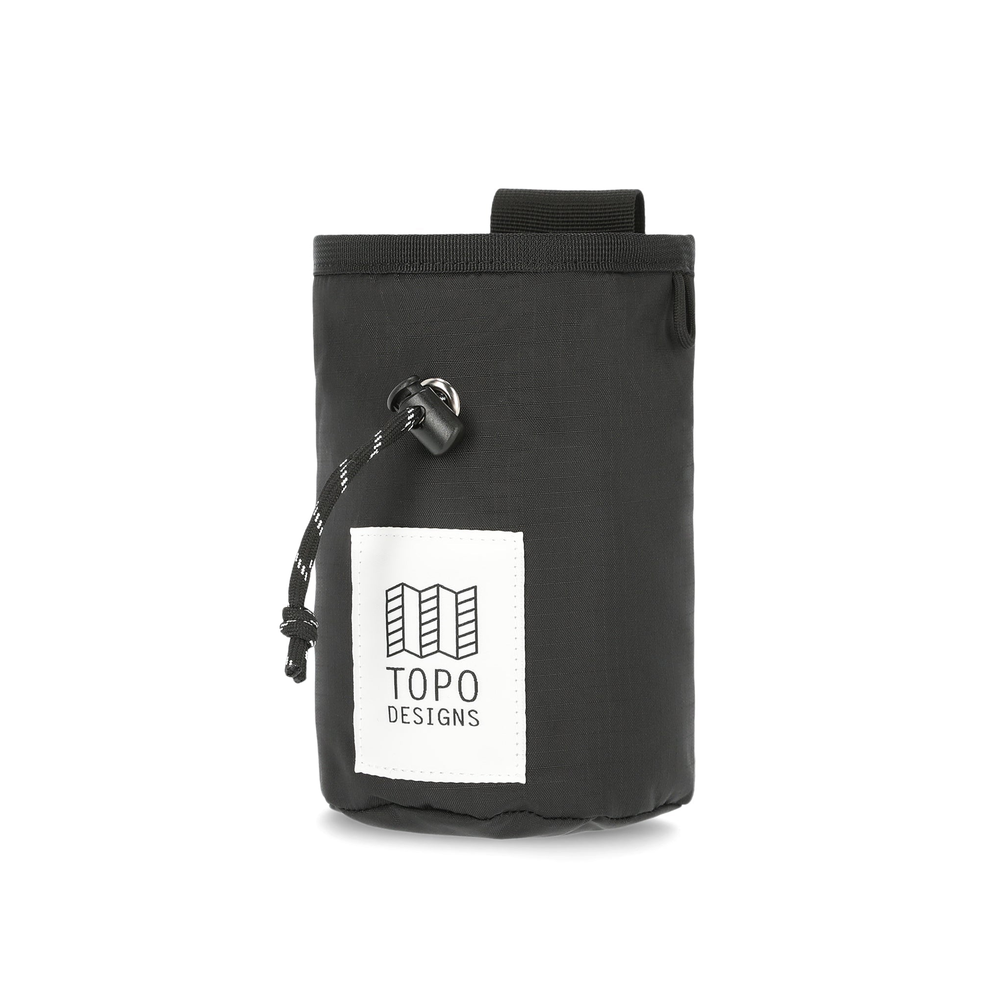 Topo Designs Mountain Chalk Bag for rock climbing and bouldering in lightweight recycled "Black" nylon.