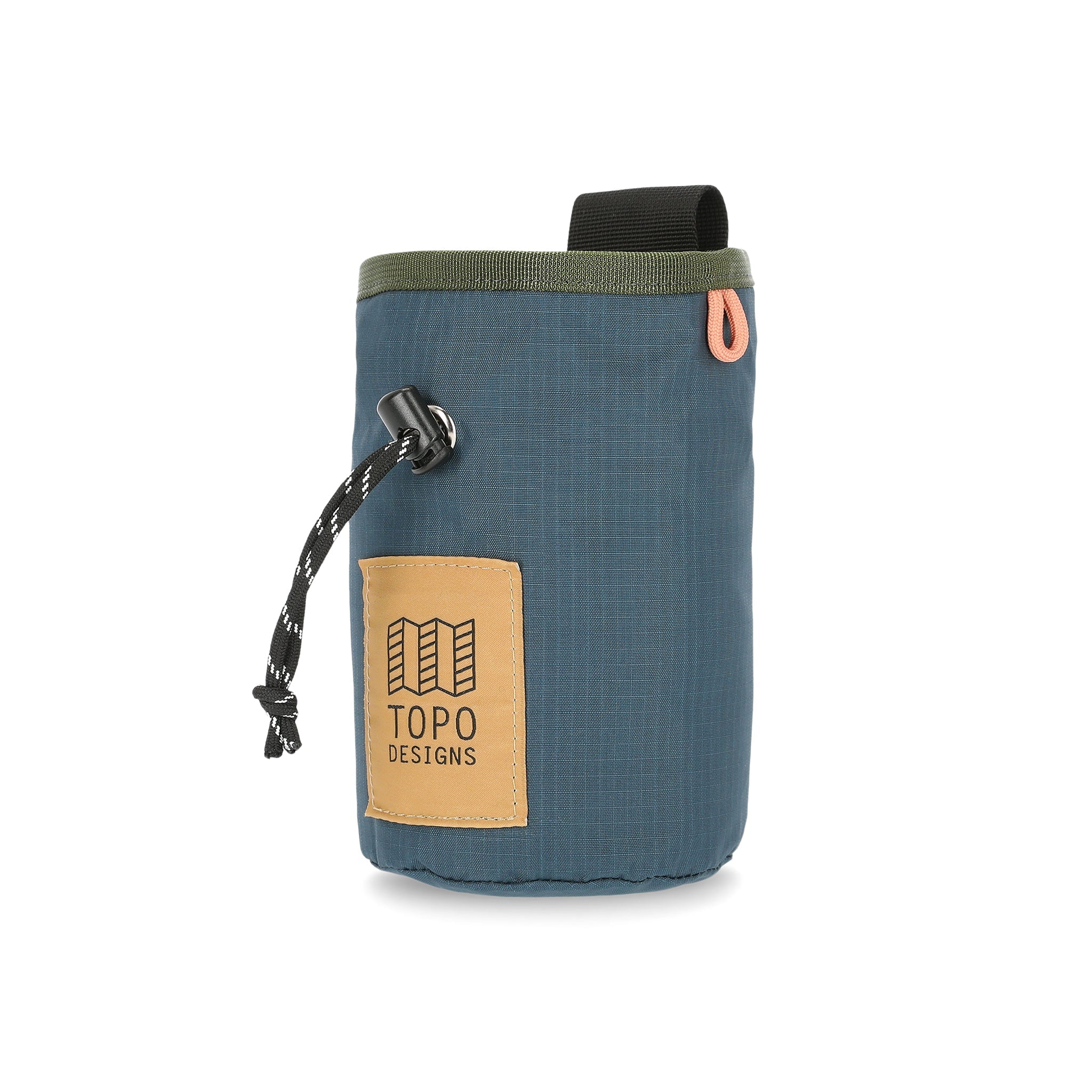Topo Designs Mountain Chalk Bag for rock climbing and bouldering in lightweight recycled "Pond Blue" nylon.