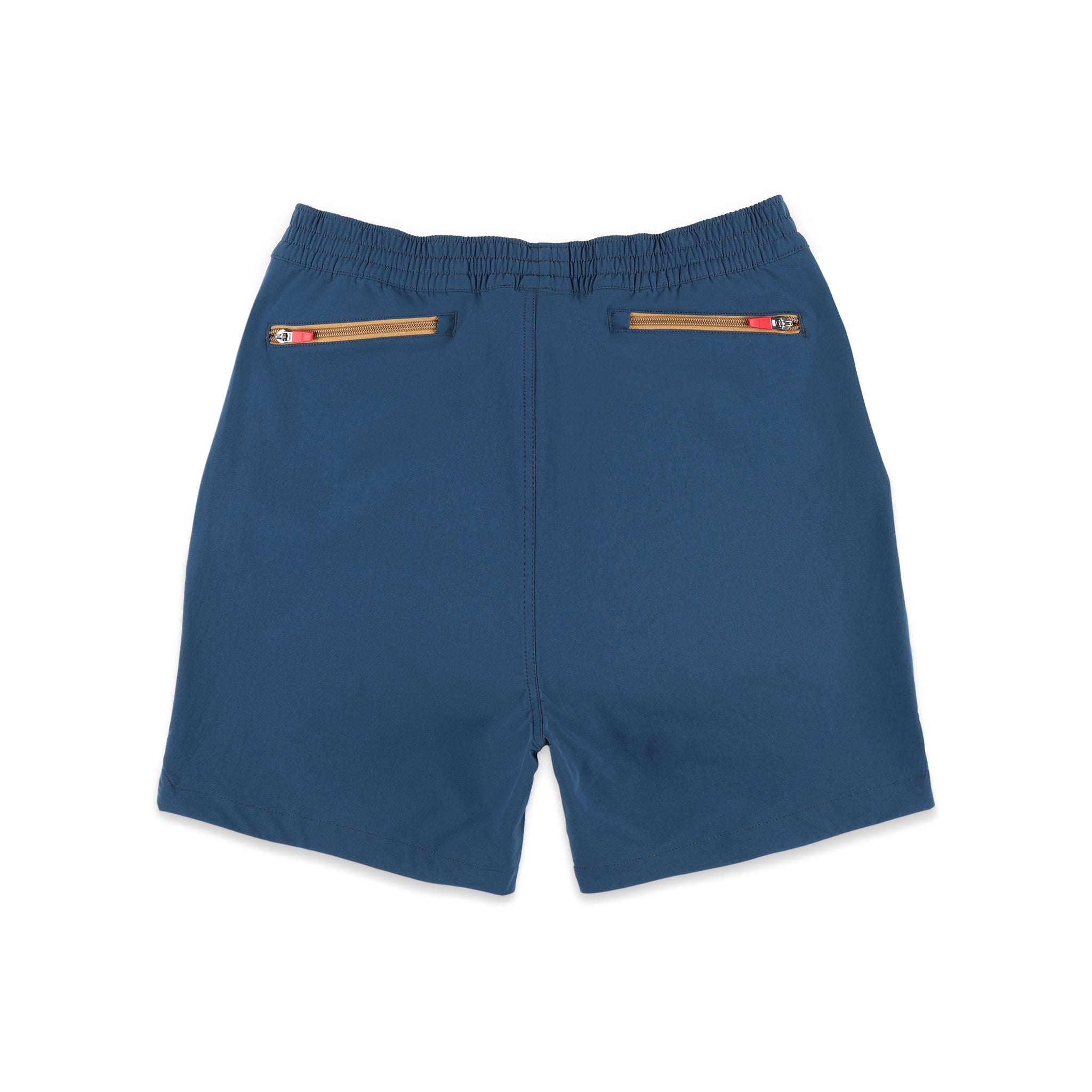 Back zipper pockets on Topo Designs Men's Global lightweight quick dry travel Shorts in "Pond Blue".