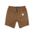 Back pockets on Topo Designs Men's Mountain organic cotton Shorts in Dark Khaki brown.