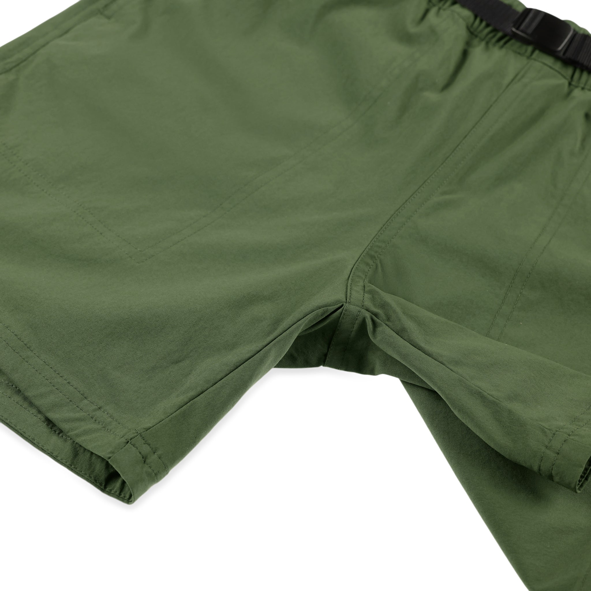 General shot of 6" inseam on Topo Designs Men's River quick-dry swim Shorts in olive green.