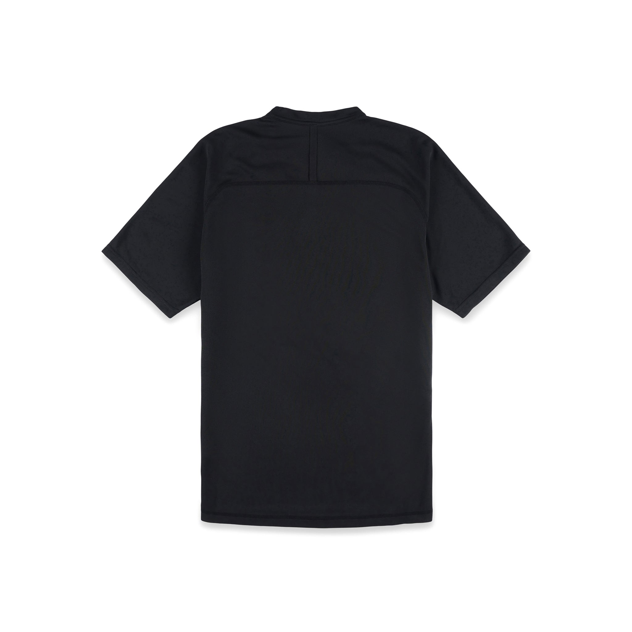 PackFast Packing Band on back of Topo Designs Men's River Tee Short Sleeve UPF 30+ moisture wicking t-shirt in "Black".