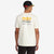 General shot of back of Topo Designs Men's Strata Map 100% organic cotton graphic t-shirt in natural white on model.