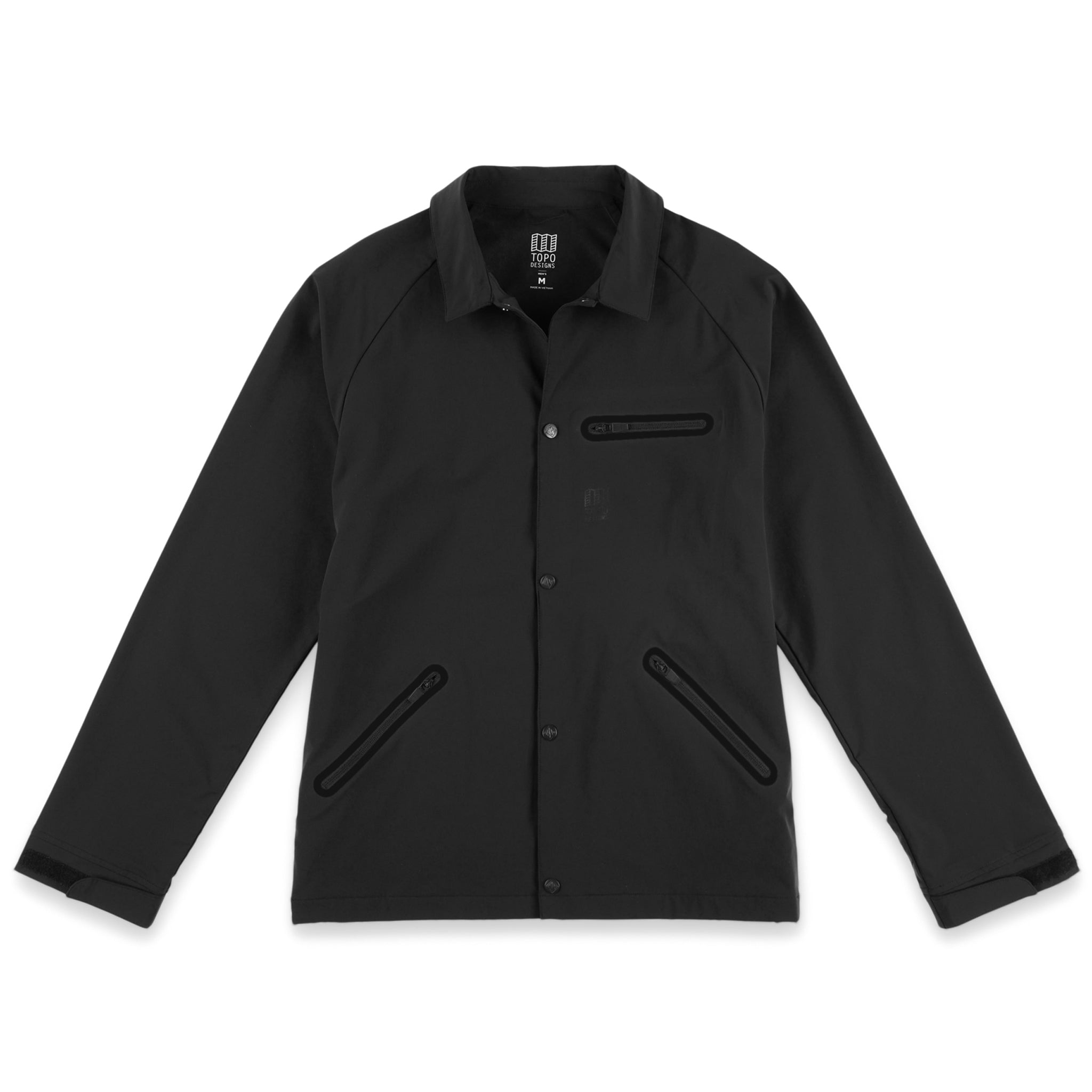 Topo Designs Men's Tech Breaker Jacket 4-way stretch windbreaker in "Black".