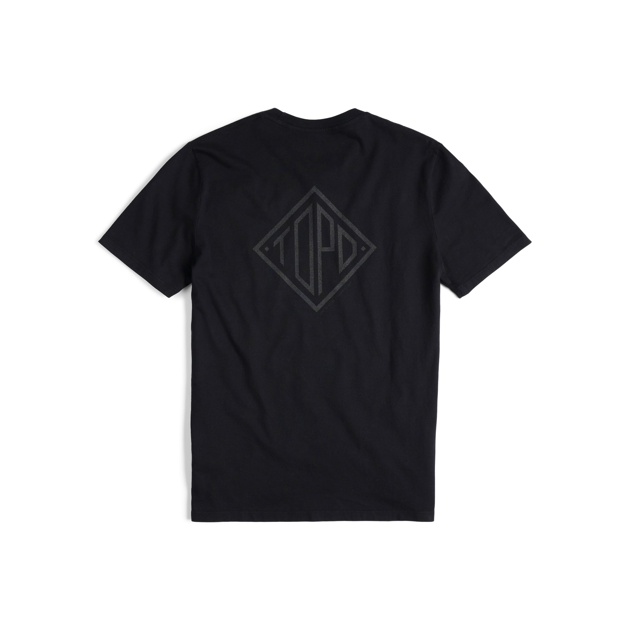 Back view of Topo Designs Men's Small Diamond Tee 100% organic cotton short sleeve graphic logo t-shirt in "black"..