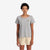 On model front view of Topo Designs Women's Canyons Tee 100% organic cotton short sleeve graphic logo t-shirt in "gray".