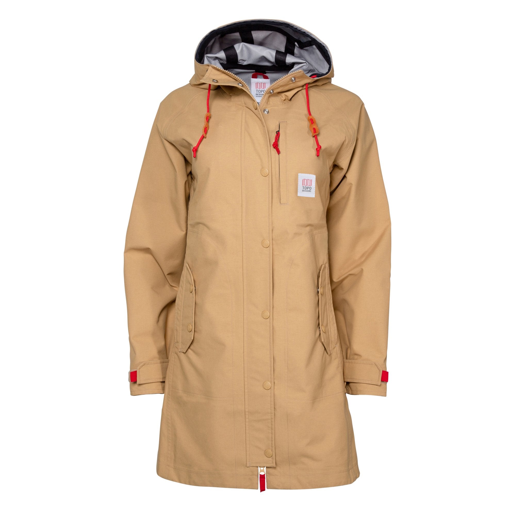 Front product shot of women's tech trench 3L in tan