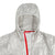 Front detail shot of hood and zipper of Topo Designs Ultralight Jacket - Lightweight Packable Travel Jacket for Women in Silver
