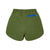 Back of Topo Designs Women's River quick-dry swim Shorts in "Olive" green showing zipper pocket.
