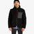 General close-up front model shot of Topo Designs Men's Sherpa Jacket in Black showing sherpa fleece side.