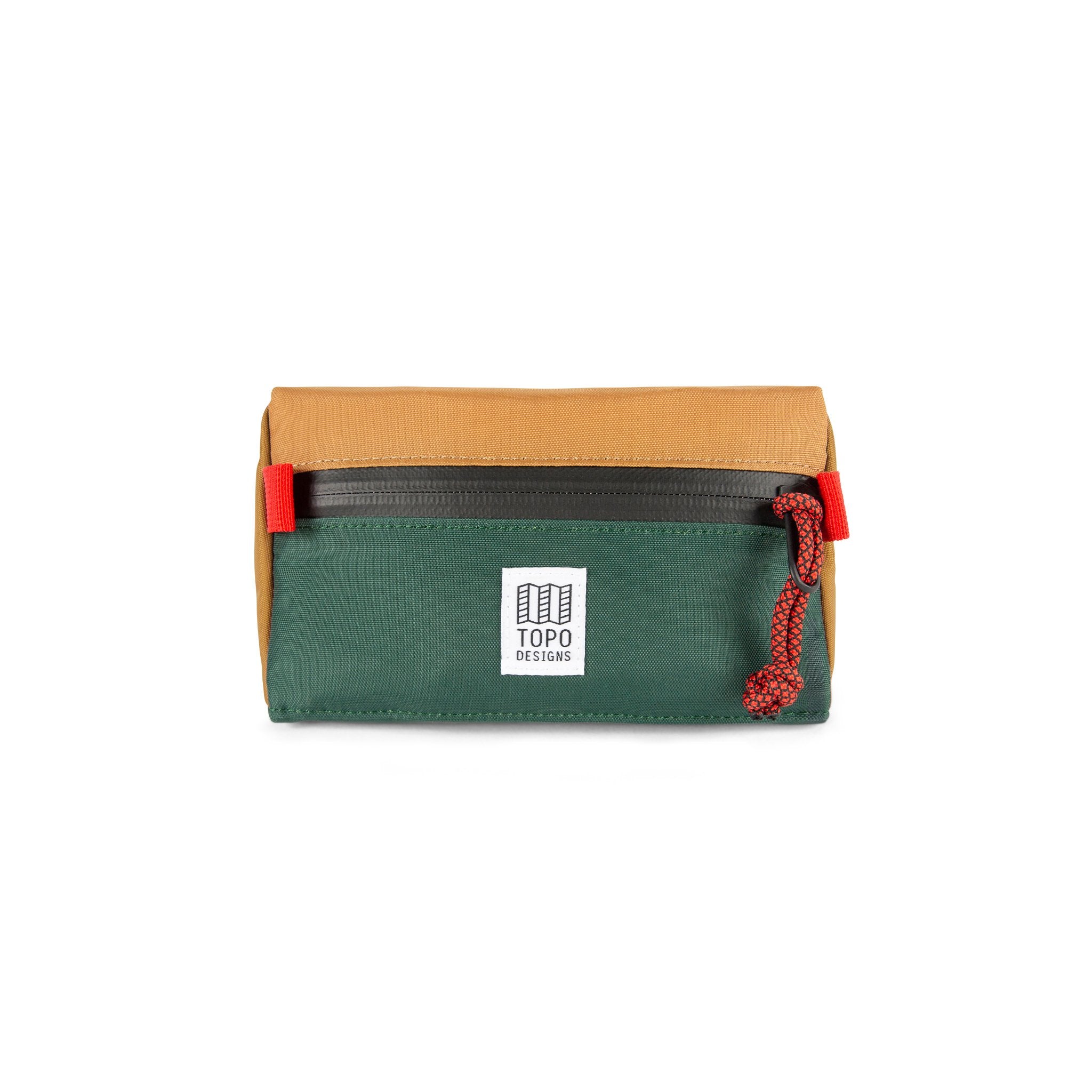 Topo Designs Mini handlebar bike bag in Forest green/Khaki brown recycled nylon.