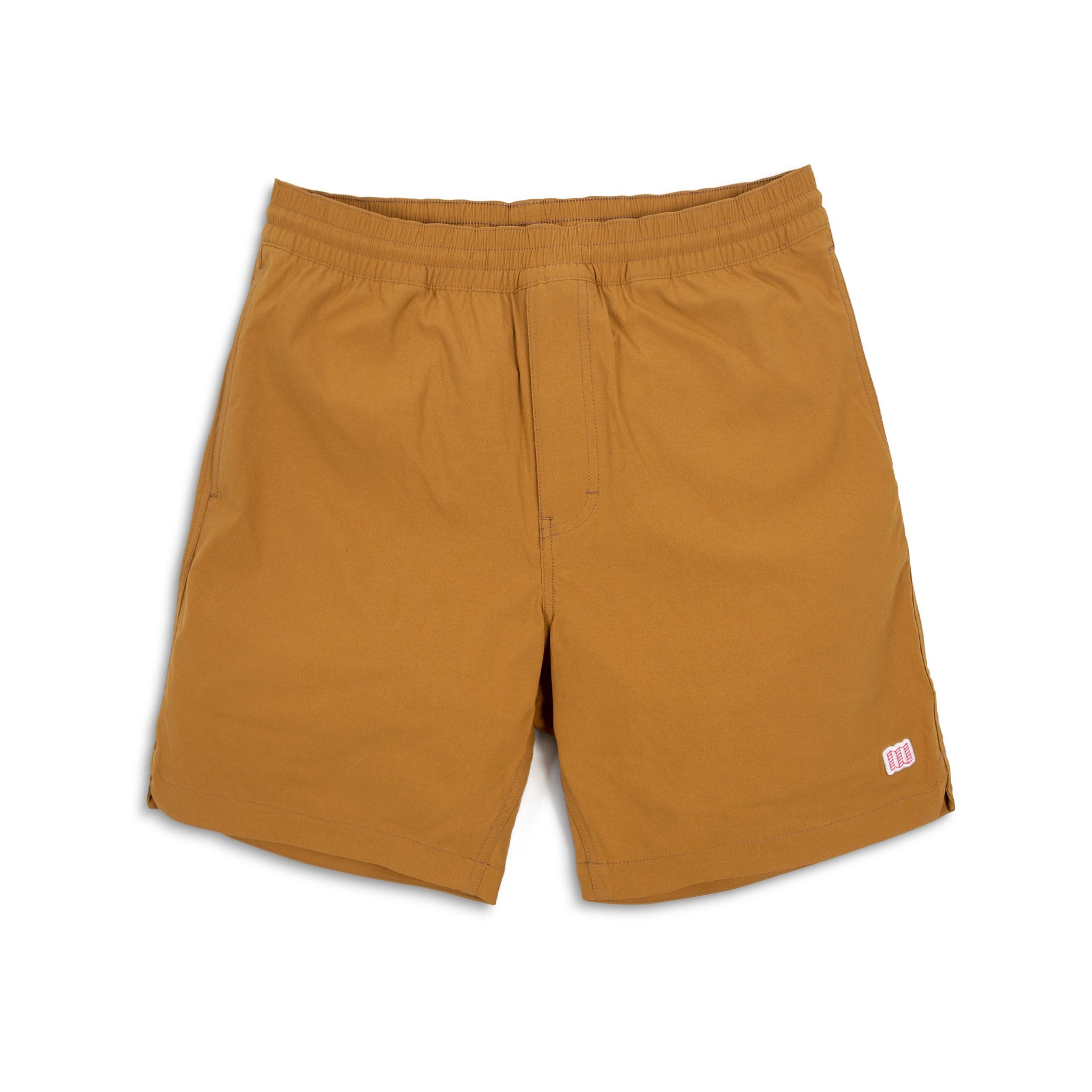 Topo Designs Men's Global lightweight quick dry travel Shorts in Dark Khaki brown.