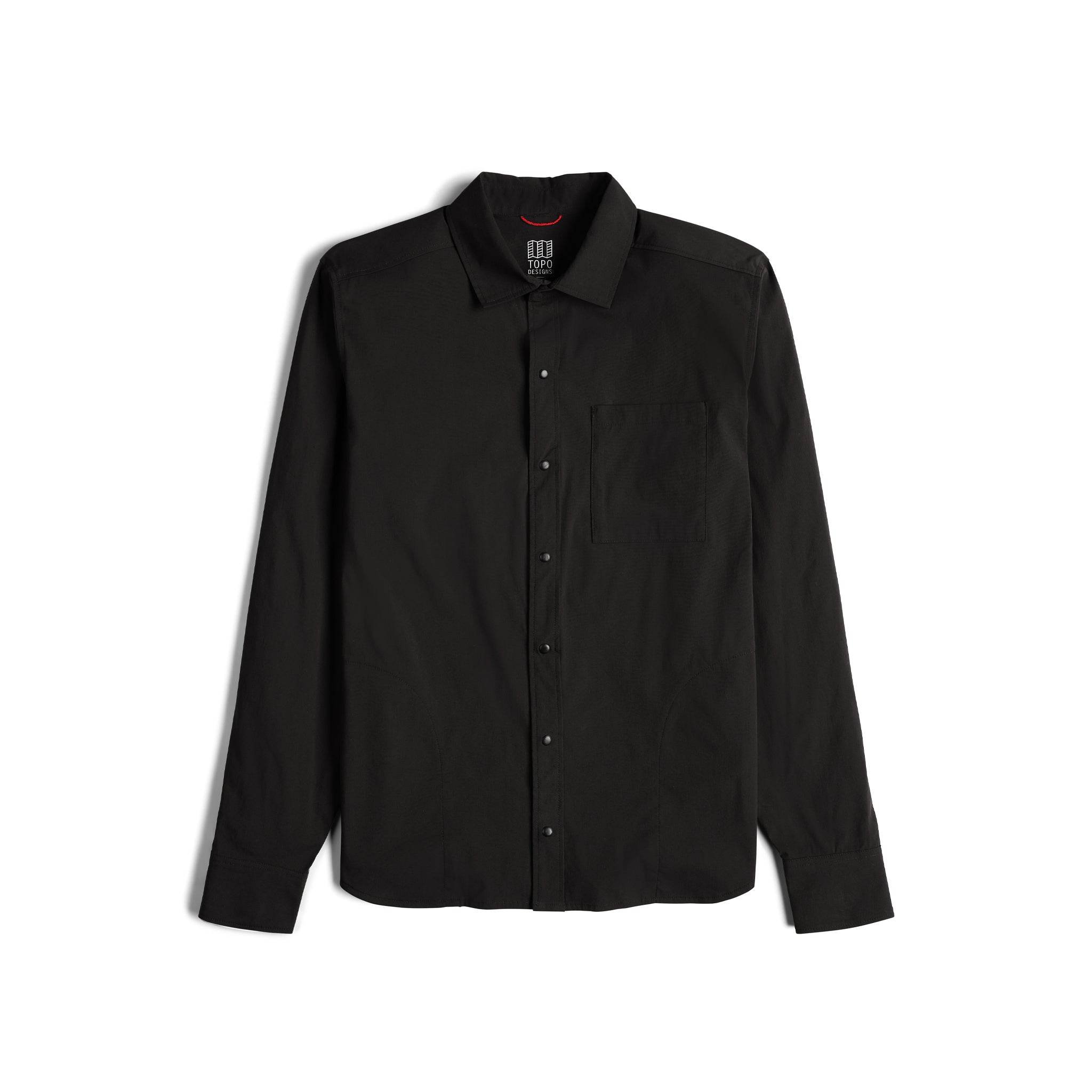 Topo Designs Herren Global Shirt langärmeliges leichtes Reise-Schnapp-Shirt in "Black".