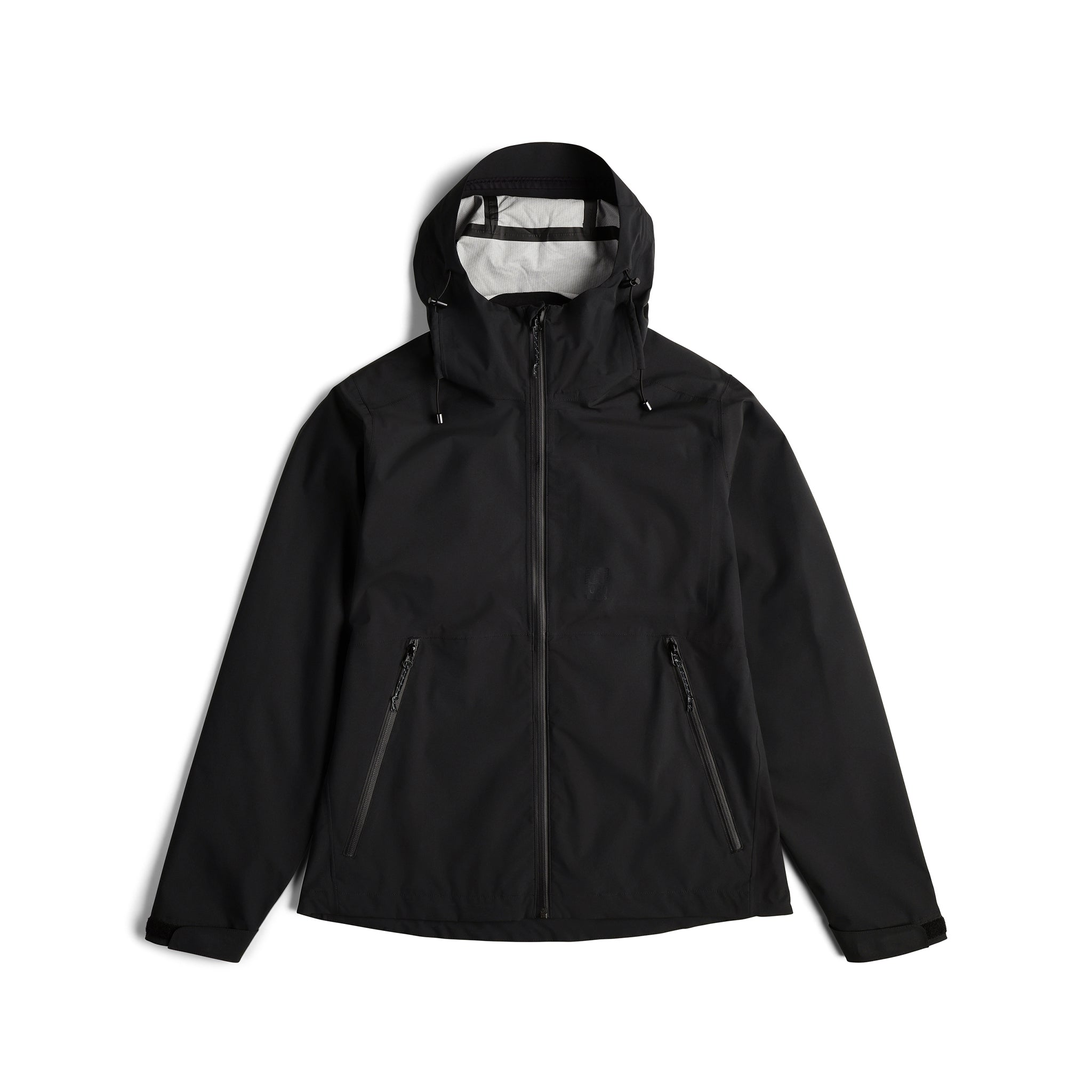 Topo Designs Damen Global Jacket leichte packbare 10k wasserdichte Regenjacke aus recyceltem "Black" Polyester.