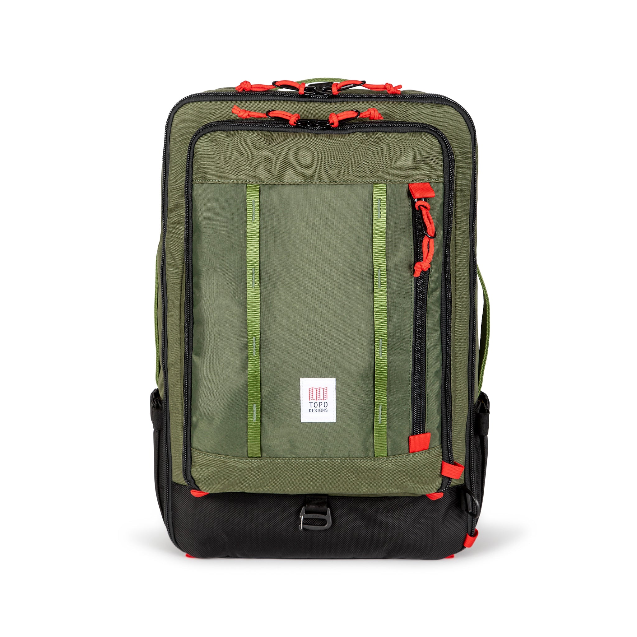 Topo Designs Global Travel Bag 40L Strapazierfähiger Convertible Laptop-Reiserucksack in "Olive "grün.