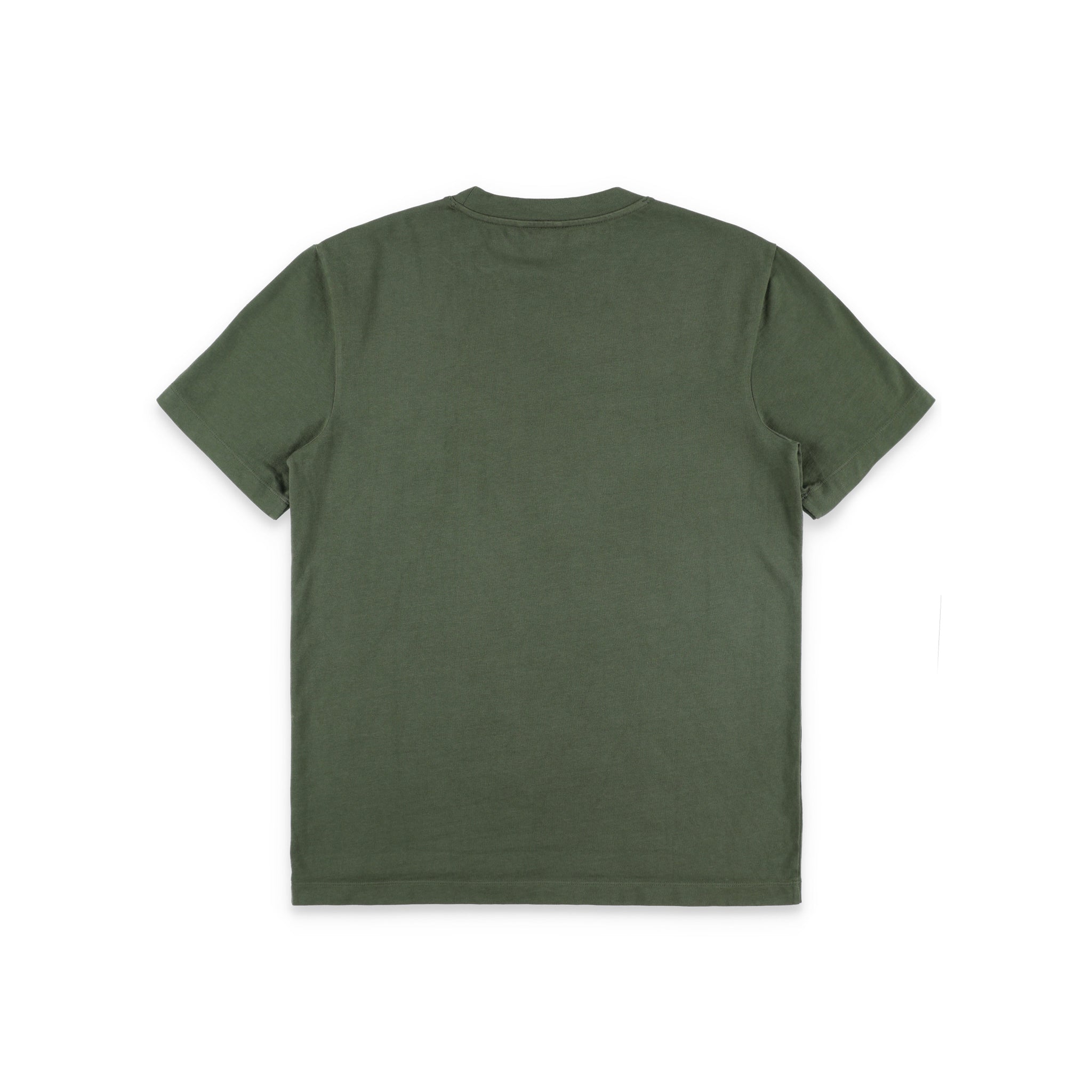 Rückseite Topo Designs Herren Dirt Pocket Tee Kurzarm-T-Shirt aus 100% Bio-Baumwolle in "olive" grün