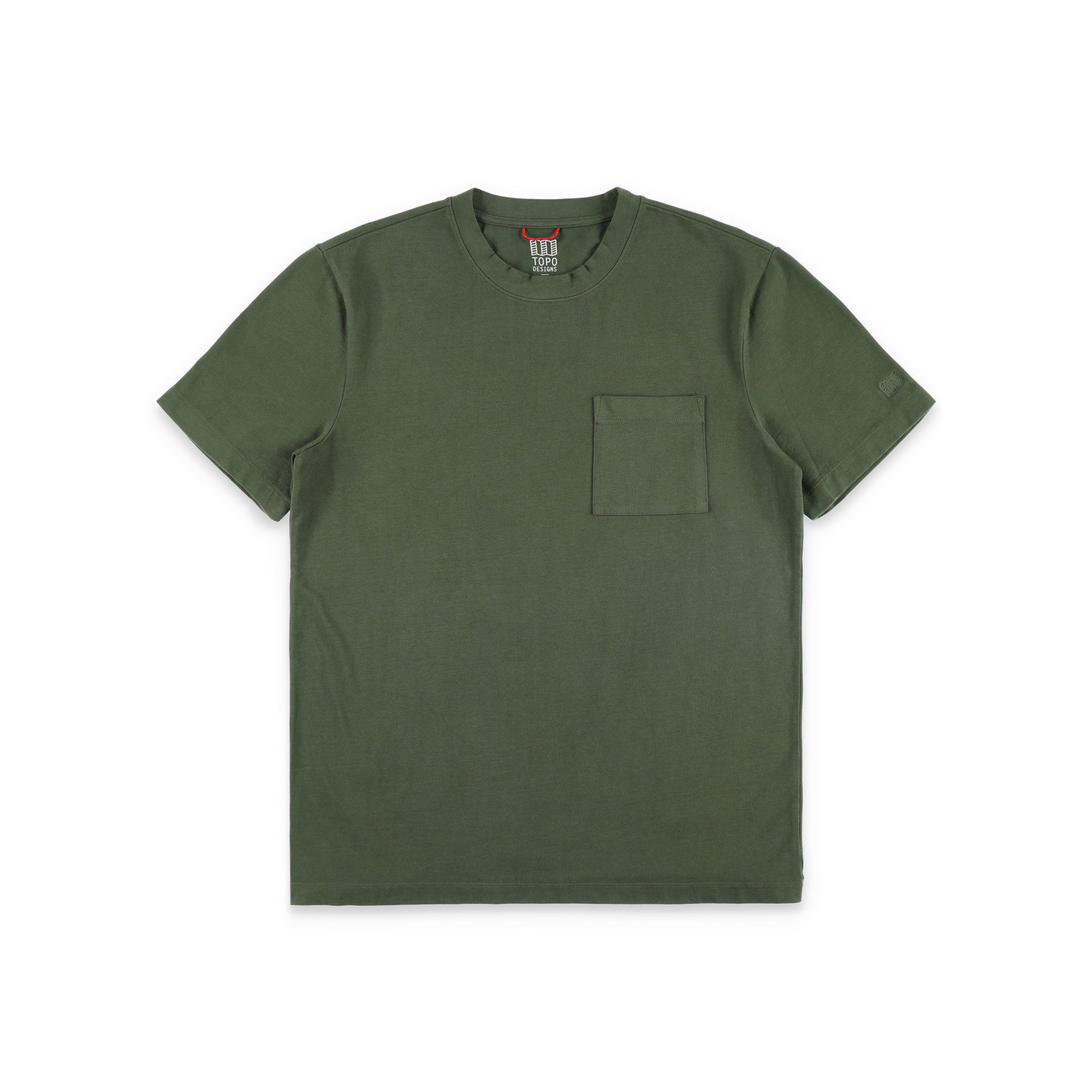 Topo Designs Herren Dirt Pocket Tee Kurzarm-T-Shirt aus 100% Bio-Baumwolle in "olive" grün